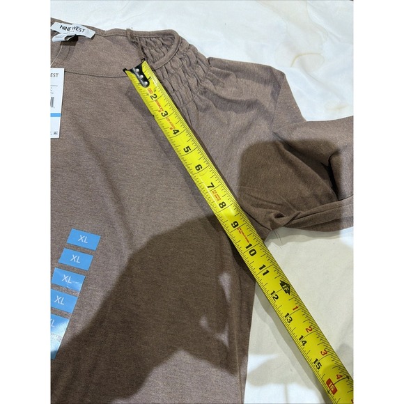 Nine West Knit Top Brown Shimmer Long Sleeves Women's XL Gathered Shoulder - Picture 10 of 10